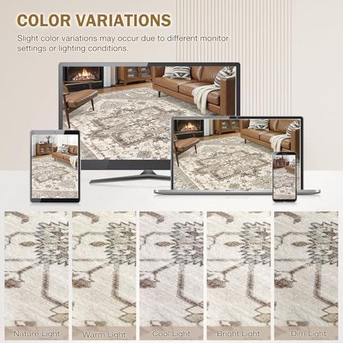 Area Rug for Living Room - 6x9 Washable Oriental Vintage Floral Large Soft Carpet - Fade Stain Resistant Non Slip Rugs for Bedroom Dining Room Nursery Dorm Office Home Decor - Beige Brown - Image 7