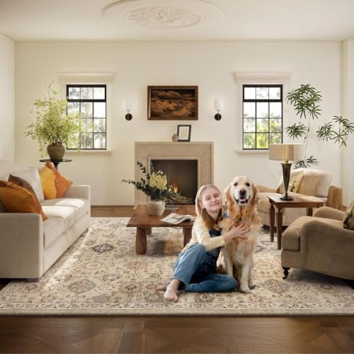 Machine Washable Rug for Living Room: 10x14 Area Rugs Boho Vintage Rug Stain Resistant Non Slip Low Pile Soft Lightweight Carpets for Bedroom Kitchen Dining Room Nursery Kids Room Farmhouse - Image 6