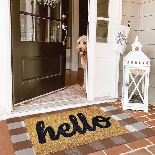 KILOCOCO Buffalo Plaid Checkered Rug 27.5x43 in Brown White Front Door Rug - Image 6