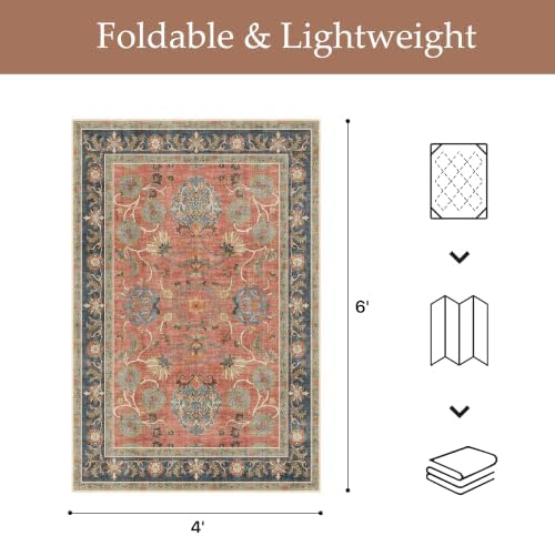 GENIMO Indoor Outdoor Rug, Washable for Patio and Deck, Rust Blue, 4x6 - Image 2