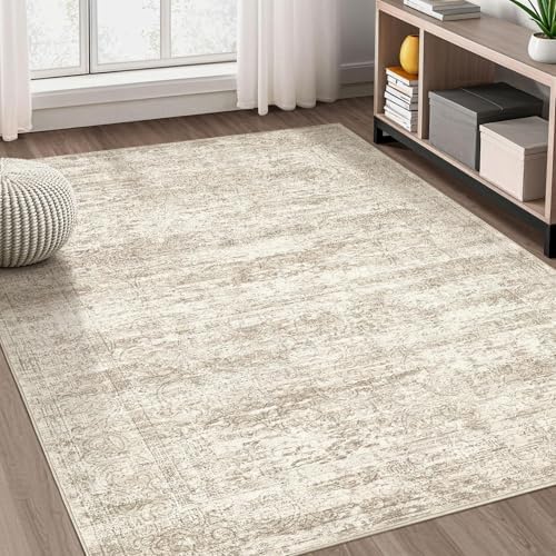 DMOYEST Area Rug Living Room Rugs - 6x9 Abstract Large Soft Indoor Washable Rug Neutral Modern Low Pile Carpet for Bedroom Dining Room Farmhouse Home Office - Vintage Beige - Image 4