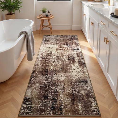 2x6 Brown Rug Runners for Hallways Kitchen Runner Rug Non Slip Washable Coffee Long Runner Rugs with Rubber Backing Soft Abstract Carpet Runner for Bedroom, Kitchen, Bathroom, Entryway - Image 4