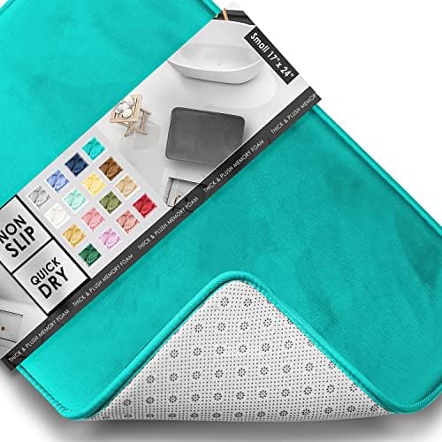 Clara Clark Bathroom Rugs, Velvet Memory Foam Bath Mat, Non-Slip, Machine Washable Bath Rugs - Dries Quickly, Ultra Soft Plush Bath Mats for Bathroom, 17 x 24, Teal Blue by ClaraClark