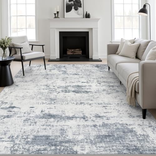 9x12 Area Rug Living Room: Modern Washable Soft Carpet Blue Grey by FXRHLP