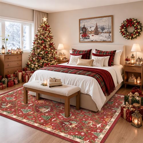 5x7 Non Slip Area Rugs for Living Room, Red Christmas Rug for Bedroom - Image 4