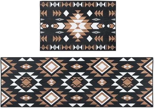 Kitchen Rugs Set of 2 Non Slip WashableSouthwestern Aztec by Nesphy