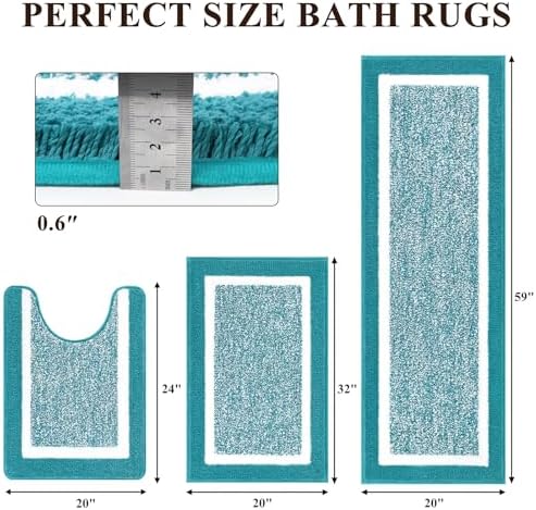 Pauwer Bathroom Rug Sets 3 Piece, Non Slip Washable Bath Mat, Aqua Blue - Image 2