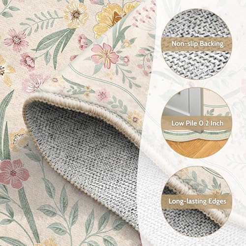 Scalloped Floral Rug 4x6, Sage Green Washable Girls Bedroom Rug - Image 6