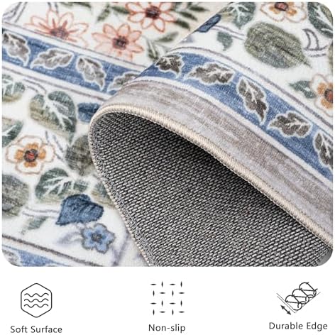 9x12 Area Rugs, Machine Washable Low Pile Floral Rugs for Living Room, Bedroom, Large Boho Area Rug with Non-Slip Backing for Dining Room(Beige Floral) - Image 7