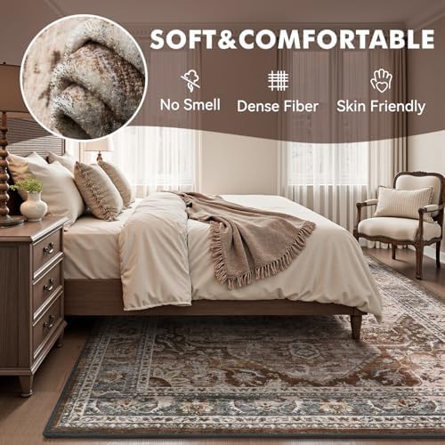 8x10 Area Rugs for Living Room Rug Brown Bedroom Rug Carpet Washable Neutral Vintage Dining Room Rugs for Under Table Soft Comfortable Non Slip - Image 2