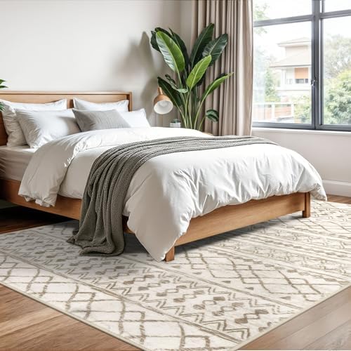 KUTA 6x9 Boho Living Room Rugs Moroccan Washable Area Rug Beige - Image 3