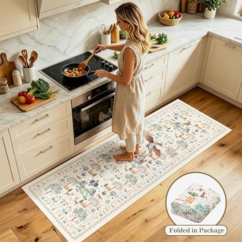 nesrt Washable Fantasy Dragon Runner Rugs for Hallway 2x6ft, Beige Animal Print Kitchen Rug Runners Non Slip, Woodland Floor Carpets for Kid Bedroom Bathroom Entry Decor - Image 4