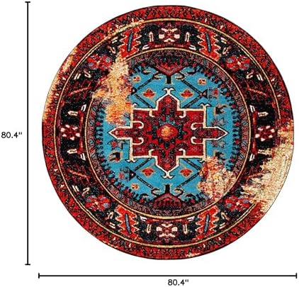 SAFAVIEH Vintage Hamadan Collection Area Rug - 6'7" Round, Red & Light Blue, Traditional Persian Design, Non-Shedding & Easy to Clean, Ideal for Living Room, Bedroom, Dining Space (VTH211Q) - Image 2