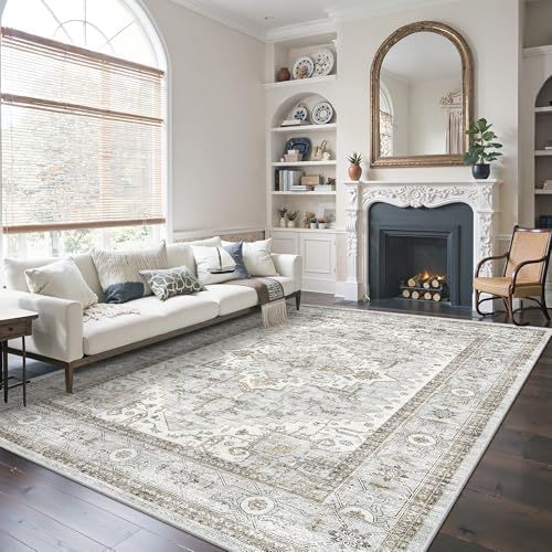 befbee 6x9 Washable Area Rug, Vintage Floral Non Slip Low Pile Carpet Blue by Befbee