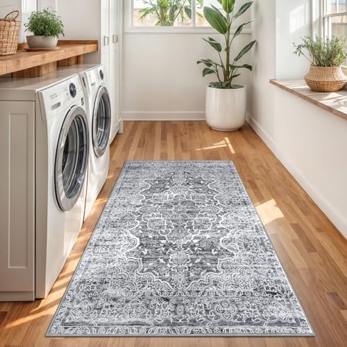 KUTA Area Rug 3x5 Vintage Floral Rugs for Living Room Grey Blue White - Image 3