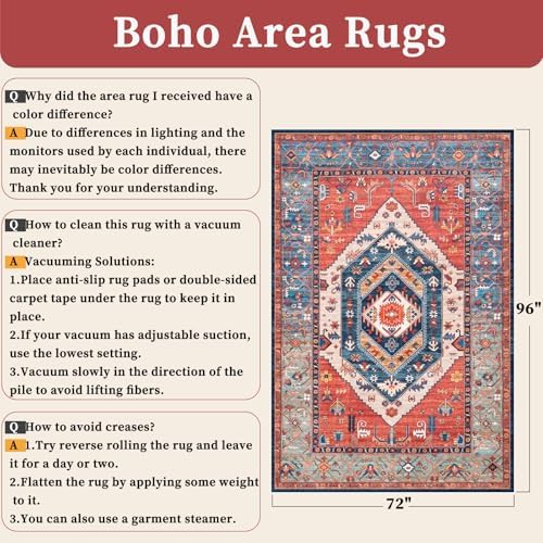SERISSA 6x8 Washable Non Slip Boho Area Rug for Living Room，Rust - Image 2
