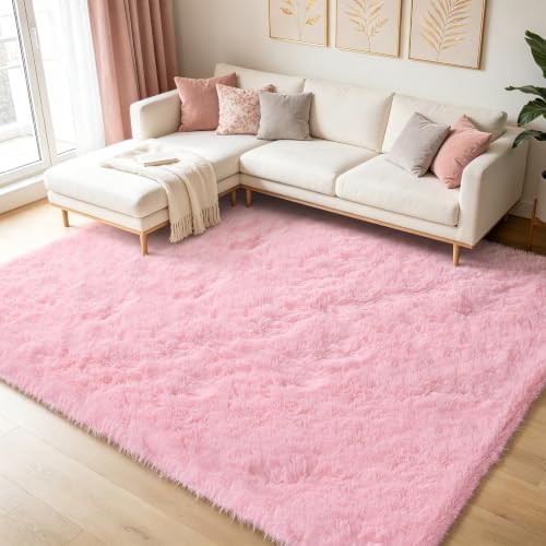 Shag Area Rugs for Bedroom Living Room,Ultra Soft Fluffy Area Rugs for Dorm,Indoor Carpet Plush Rugs for Living Room Home Decor (Pink, 8x10 Feet) by Boshengya
