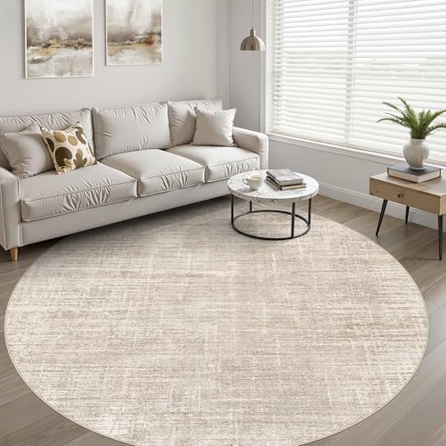 LOONGRUG Round Rug 7x7 Washable Neutral Modern Rug for Living Room Beige - Image 6