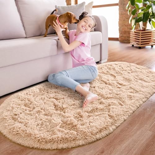 Noahas 2x5 Navy Blue Fluffy Soft Oval Rug Non-Slip for Bedroom Dorm Hallway - Image 3