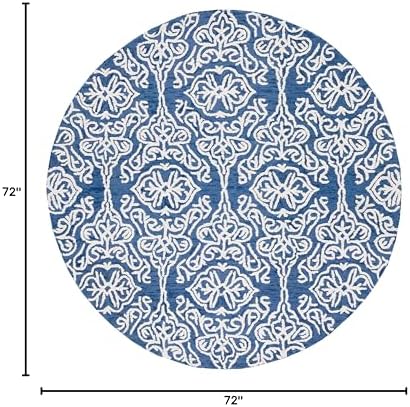 SAFAVIEH Blossom Collection Area Rug - 6' Round, Navy & Ivory, Handmade Wool, Ideal for High Traffic Areas in Living Room, Bedroom (BLM112N) - Image 2