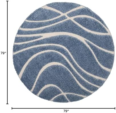 SAFAVIEH Florida Shag Round Rug 6'7", Soft Light Blue & Cream SG471-6011 - Image 2