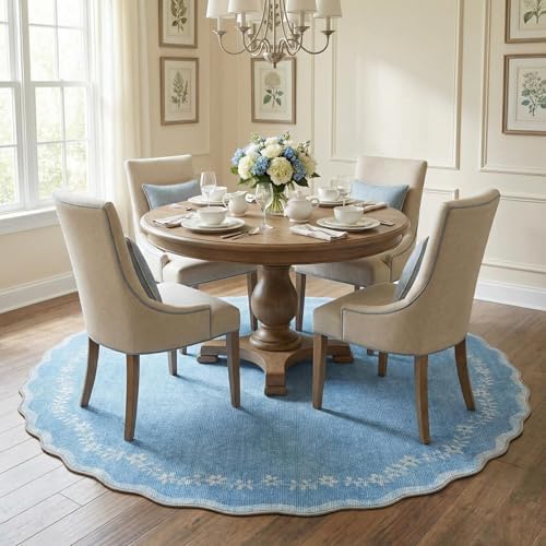 GarveeHome Round Rugs 6ft Scalloped Washable Circle Rug for Dining Room - Image 5