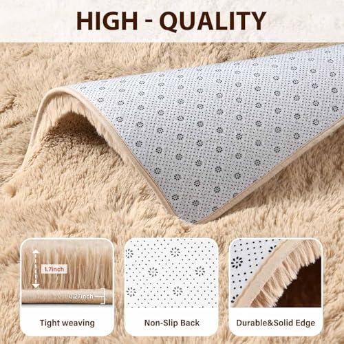 FinRèc Home 7x10 Non-Slip Fluffy Area Rugs for Living Room (Light Tan) - Image 5