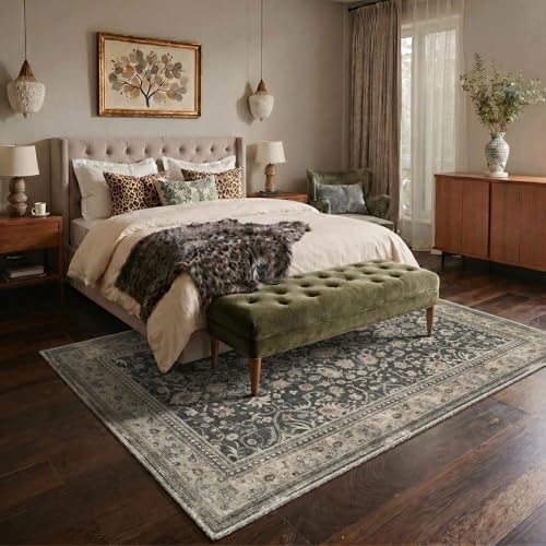 Bavni 5X7 Area Rug for Living Room, Washable Boho Oriental Floral Non Slip - Image 4