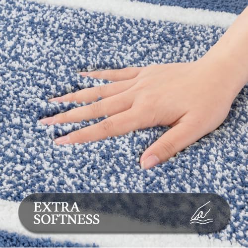Pauwer Bathroom Rugs 3 Piece Set, Non Slip Washable Bath Mat, Blue - Image 3