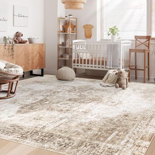 Area Rug 6x9 Washable Rug, Vintage Boho Medallion Rugs Non-Slip Soft Low Pile Large Distressed Rug Indoor Retro Carpet for Living Room Bedroom Dining Room Home Office (Brown, 6'x9') - Image 3