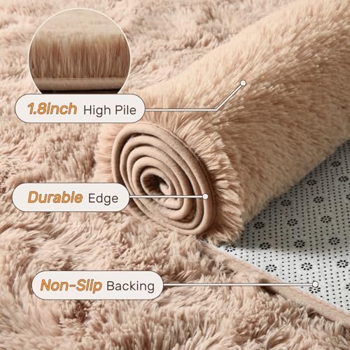9x12 Area Rugs for Living Room Fluffy Neutral Beige,Modern Plush Non-Slip Soft Bedroom Shag Carpet for Book Room Office,Coffee Stain Resistant - Image 5