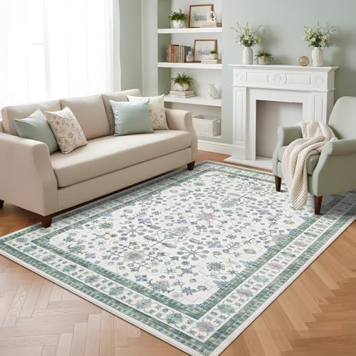 GarveeHome 5x7 Washable Rug Living Room Vintage Bedroom Sage Green Rug by GarveeHome