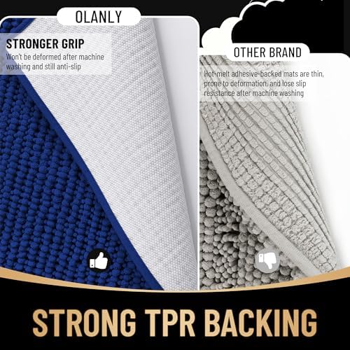 OLANLY Thick Chenille Bathroom Rugs 34x21, Soft Absorbent Bath Mat, Navy - Image 5