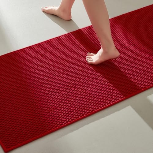 TYUU Christmas Bathroom Runner Rugs, Long Bath Mat Runner Washable Thin Quick Dry Low Pile Bathroom Runner Rugs Non Slip, Red 16"x60" by TYUU