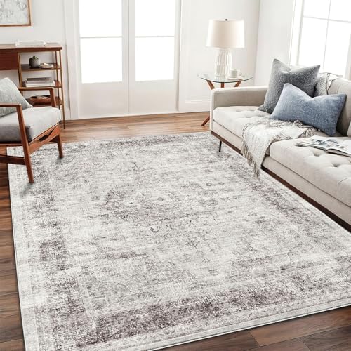 CHAMPLANT Area Rug 6'x9' Washable Floral red Vintage Traditional Floor Cover Thin Retro Kitchen Indoor Distressed Non Slip Carpet for Living Room Bedroom Dining Room by CHAMPLANT