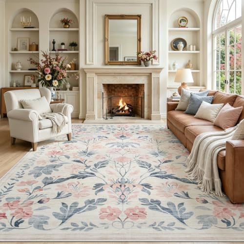 8x10 Area Rugs Boho Floral Washable Living Room Rug Neutral Carpet Bedroom by Yidanamy