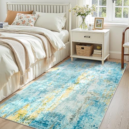 Entryway Rug 3x6 Teal Blue Bedroom Area Rug Washable Non Slip Abstract Boho Rugs for Indoor Entry, Kitchen, Classroom, Bathroom, Kids Girls Room, Office, College Dorm Small Carpet - Image 5