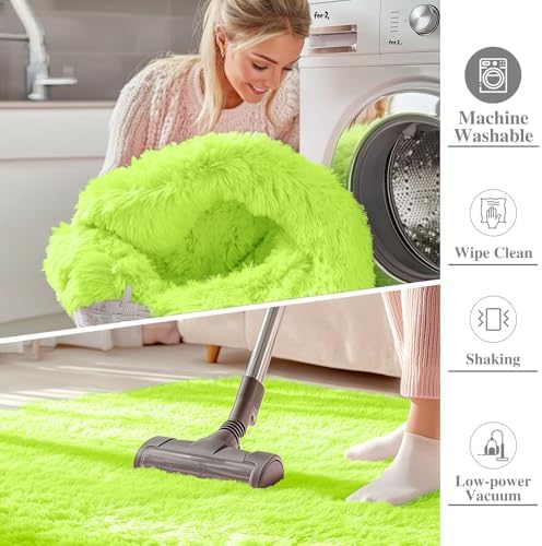 OLANLY 2x6 Machine Washable Runner Rugs for Hallway, Soft Fluffy Shaggy Bedside Rugs for Bedroom, Living Room, Indoor Floor Carpet for Kids Girls and Boys, Home Decor Aesthetic, Lime Green - Image 2