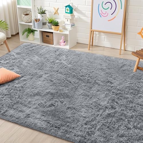 OLANLY Area Rugs for Living Room Bedroom, Machine Washable 4x5.9 ft Soft Fluffy Shaggy Bedside Rug, Indoor Floor Carpet for Kids Girls and Boys, Dorms, Nursery Rooms, Home Decor, Silver Grey - Image 6