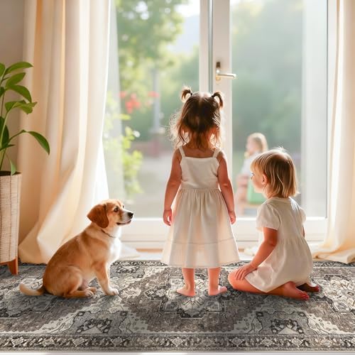 2x8 Washable Hallway Runner Rug - Non-Slip Kitchen Rugs Low Pile Entryway Runners Vintage Soft Carpet Thin Lightweight Indoor Home Decor Floor Mat for Bathroom Laundry Room Bedroom(Beige,2x8) - Image 4