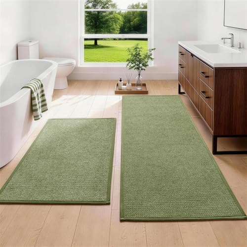 YIHOUSE Long Large Bathroom Rugs Sets 2 Piece, Quick Dry Thin Bath Mat, Non Slip Absorbent Machine Washable, Bath Runner Rug for Tub Sink Home Decor (24"x36" + 24"x59",Green) by YIHOUSE