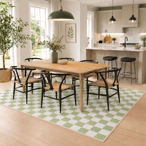 2x3 Checkered Area Rug for Living Room, Soft Low Pile Light Green rugs - Image 4
