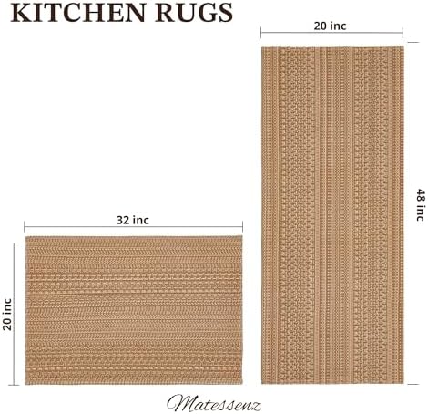 MatEssenz Cotton Blend Kitchen Rug Set 2 Piece, American Country Woven Runner Rug and Doormat, 20"x48"+20"x30", Rustic Farmhouse Washable Area Rugs for Kitchen, Laundry, Entryway - Image 2