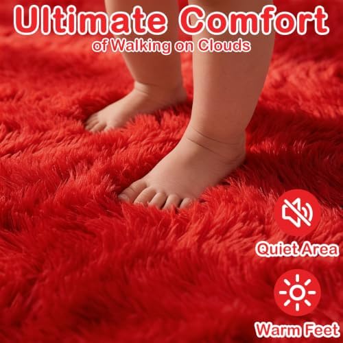 PAGISOFE Soft Modern Red Area Rug, 4x6 Feet, Shaggy Indoor Rug for Kids Room Decorative Carpet, Fuzzy Rug for Babies, Nursery, Dorm, Non Slip Rug for Boys Girls, Teen's Room - Image 3