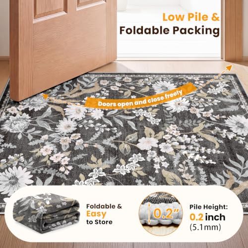 SameBed Washable 2x3 Entryway Area Rug, Vintage Kitchen Rug Black - Image 7