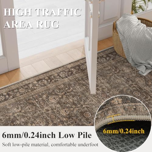 JOOJA 10x12 Dark Brown Vintage Soft Low Pile Washable Boho Large Area Rug - Image 4