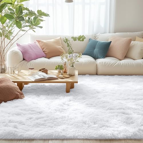 OLANLY 6x6 Area Rugs for Living Room Bedroom, Machine Washable Soft Fluffy Shaggy Bedside Rug, Indoor Floor Carpet for Kids Girls and Boys, Dorms, Nursery Rooms, Home Decor Aesthetic, White - Image 5