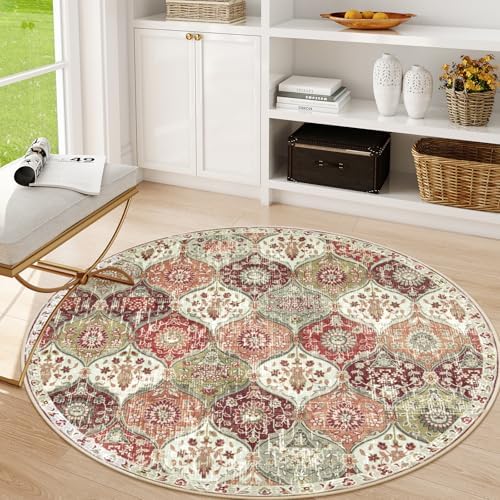 Lahome Moroccan Washable Round Rugs, Non-Slip Soft Round Rug 4ft Ultra-Thin by Lahome