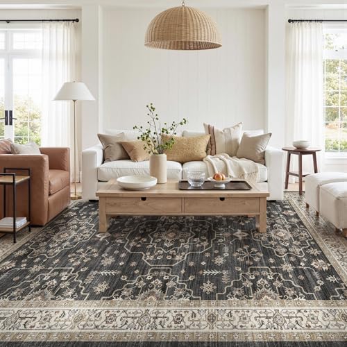 Vintage 5x7 Rugs for Living Room Washable Area Rug Black - Image 4
