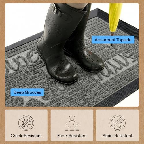 GORILLA GRIP WeatherMAX Door Mat, Indoor Outdoor Use, 35x23, Gray Paw - Image 5